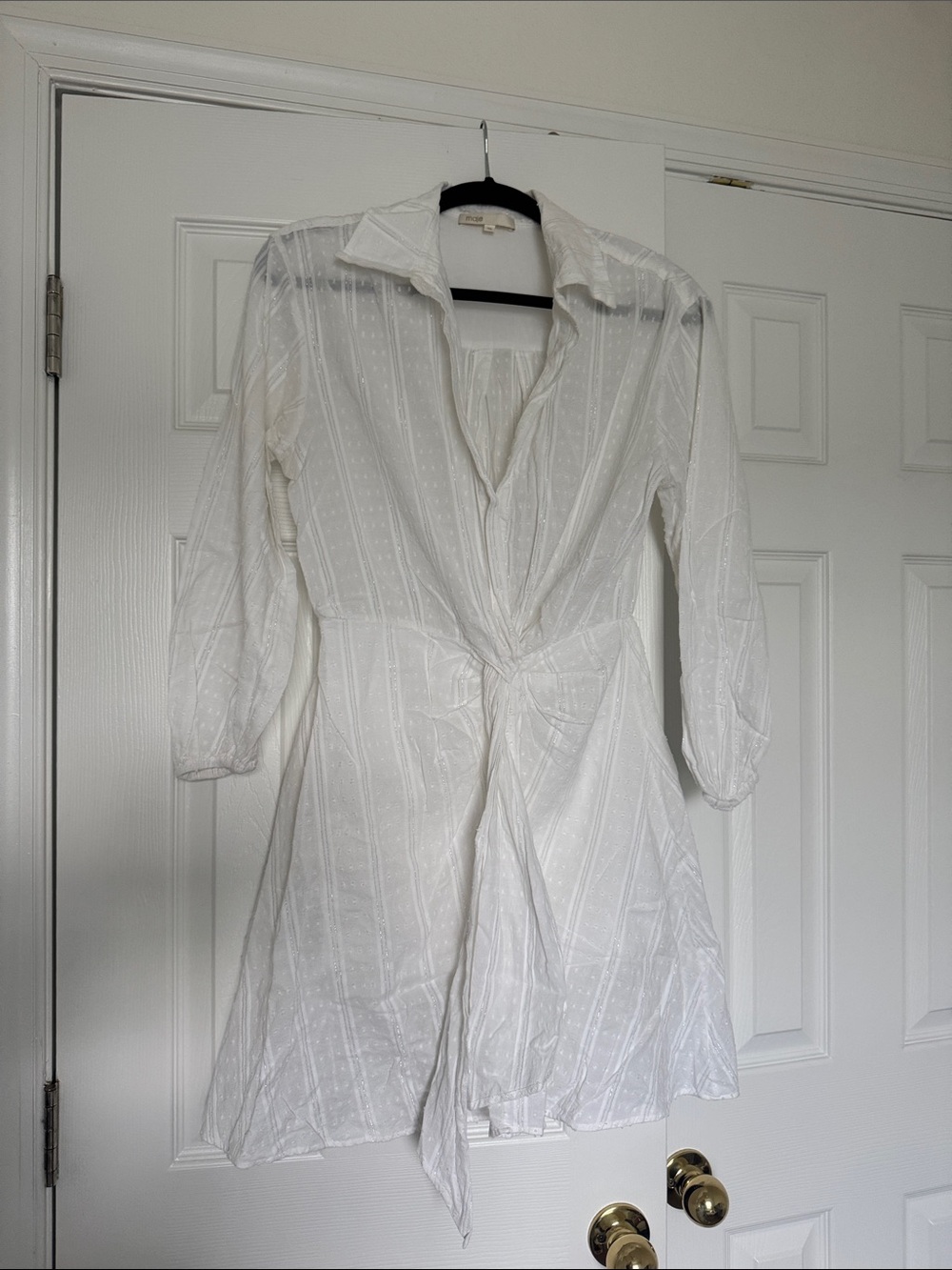 Maje White Ritellio Twist Front Cotton Shirt Dress